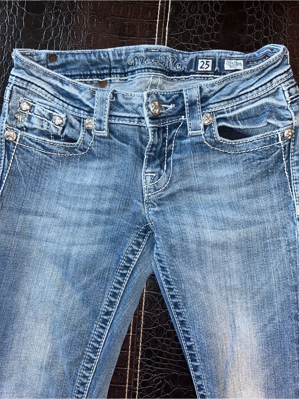 Miss Me Light Blue Skinny Jeans with Embellished Pockets